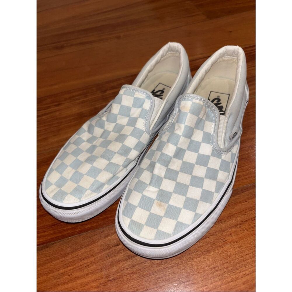 Vans Slip-On Checkerboard Sneakers - Light Blue & White Mens size 6 - Picture 3 of 9
